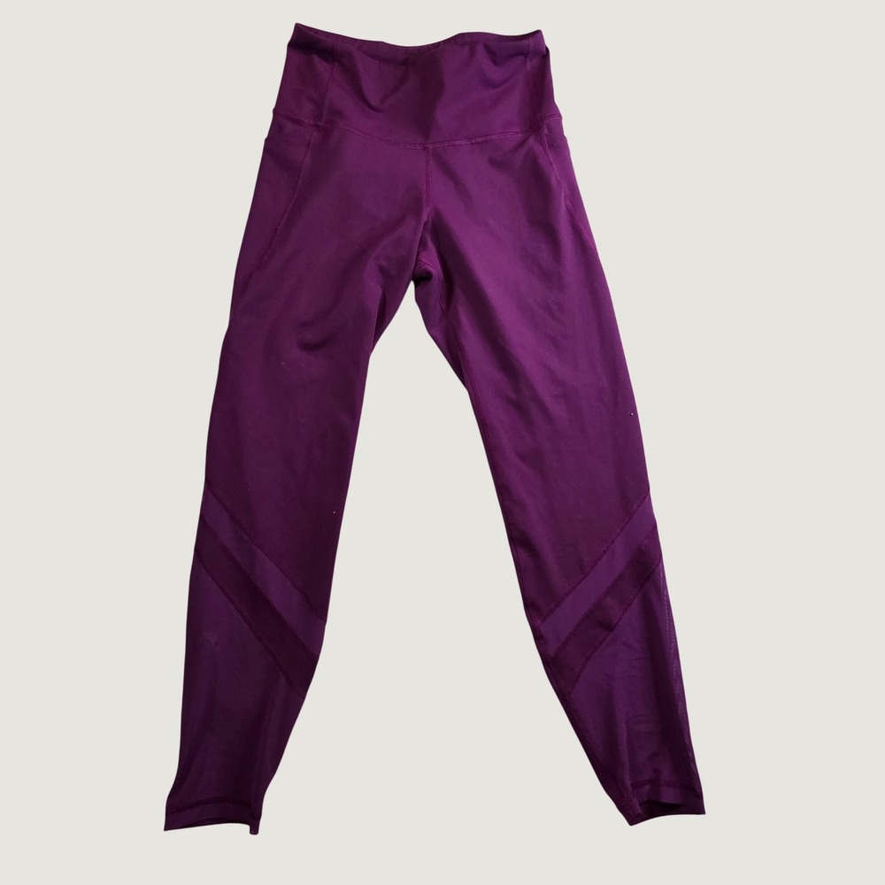Old Navy Active Elevate Go-Dry Purple Mesh Panel High Rise Leggings Women Pocket